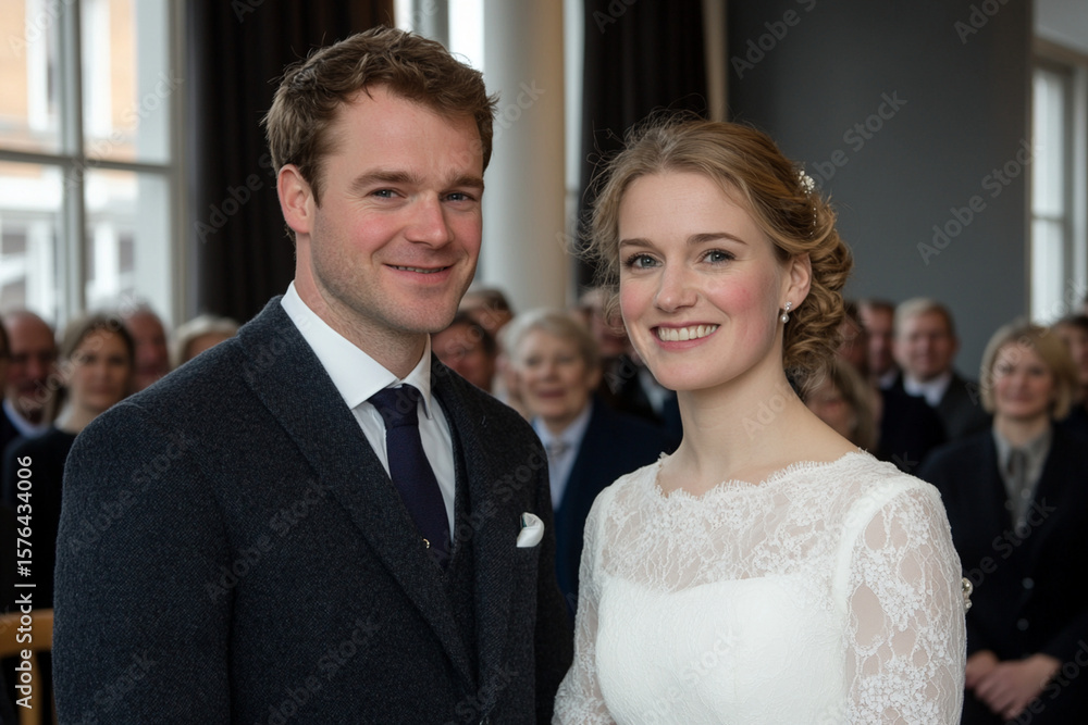 Fototapeta premium Bride and groom share joy during wedding ceremony celebration