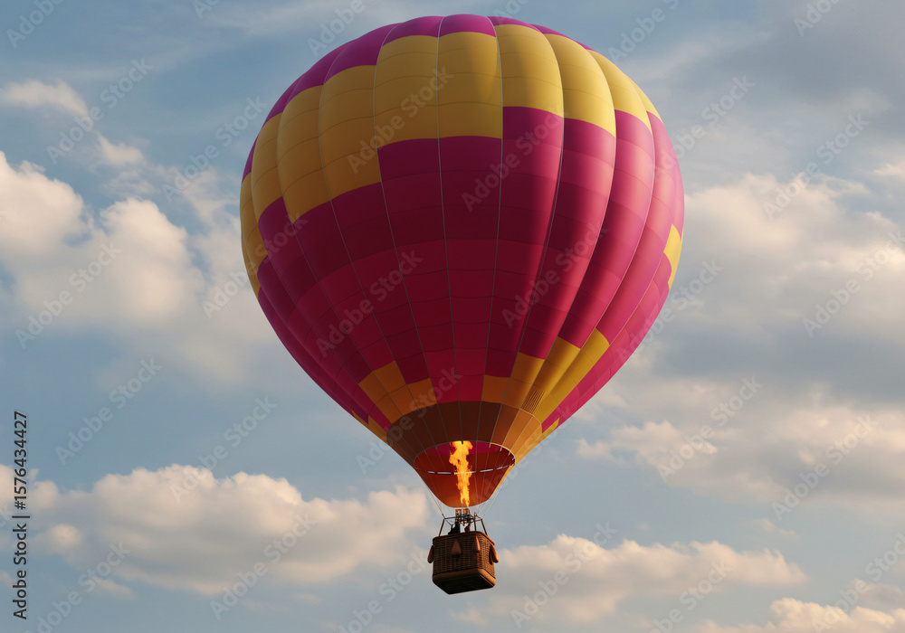 Fototapeta premium Multi colored hot air balloon gliding high up in the sky generated by AI