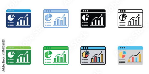 Analytics Icons Set Vector Multiple Style Collection