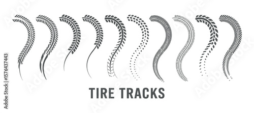 Various tire tracks in gray color on white background different types of vehicle tire tracks vector illustration of tire prints and patterns