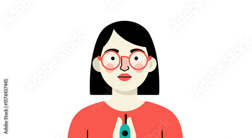 Woman with glasses holding an avocado and looking serious  