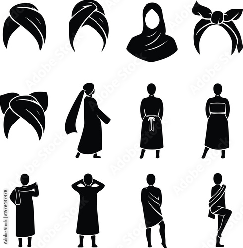 Spa Girl with Towel Silhouette – Beauty & Relaxation Icon Set Wellness Spa Female Icon – Towel Wrap Silhouette Vector Design