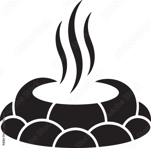 Abstract symbol of steaming hot springs with curved elements silhouette
