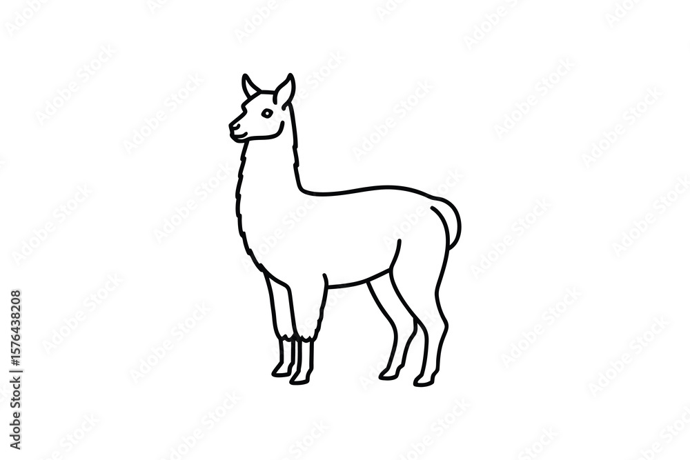 Fototapeta premium Elegant Llama Standing Profile with Graceful Posture Depicted in a Clean Minimalist Silhouette Style on a White Background silhouette