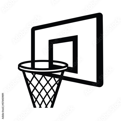 Basketball hoop with net and backboard outline silhouette vector illustration