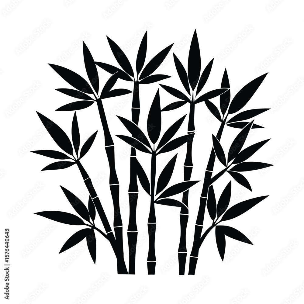 Fototapeta premium Bamboo stalks with leaves botanical plant design silhouette vector illustration