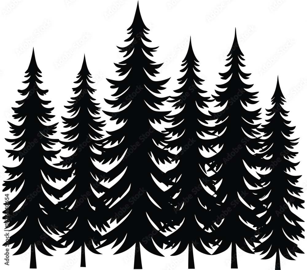 Obraz premium Festive Christmas Tree Vector Illustration with Ornaments and Stars.