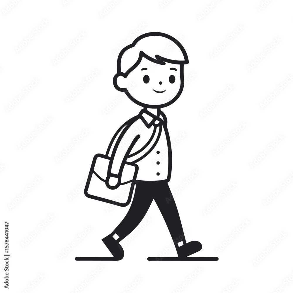 Editable Line Art of School Boy Walking With Stylish Bag Editable Line Art of School Boy Walking With Stylish Bag