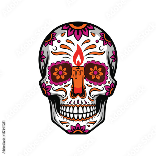 Mexican Festival Skull For Dia De Los Muertos 3 Vector Illustration
