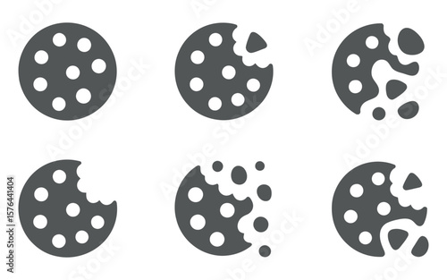 Seamless Pattern of Gray Cookie Icons on a White Background Some Cookies Have Bites Taken Out of Them Simple and Minimalist Design