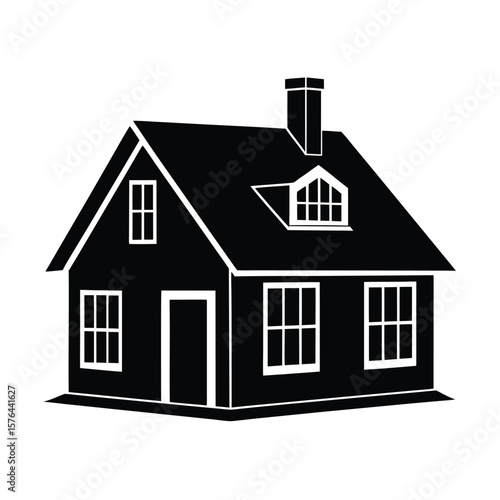 House with windows and chimney simple design silhouette vector illustration