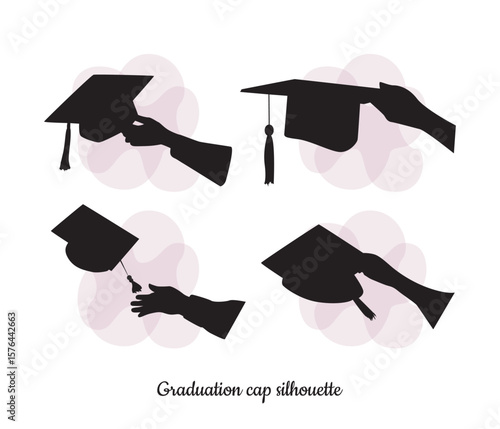 hand holding graduation cap vector illustration