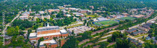 Aerial wide panoramic view of Wheaton, Illinois, USA