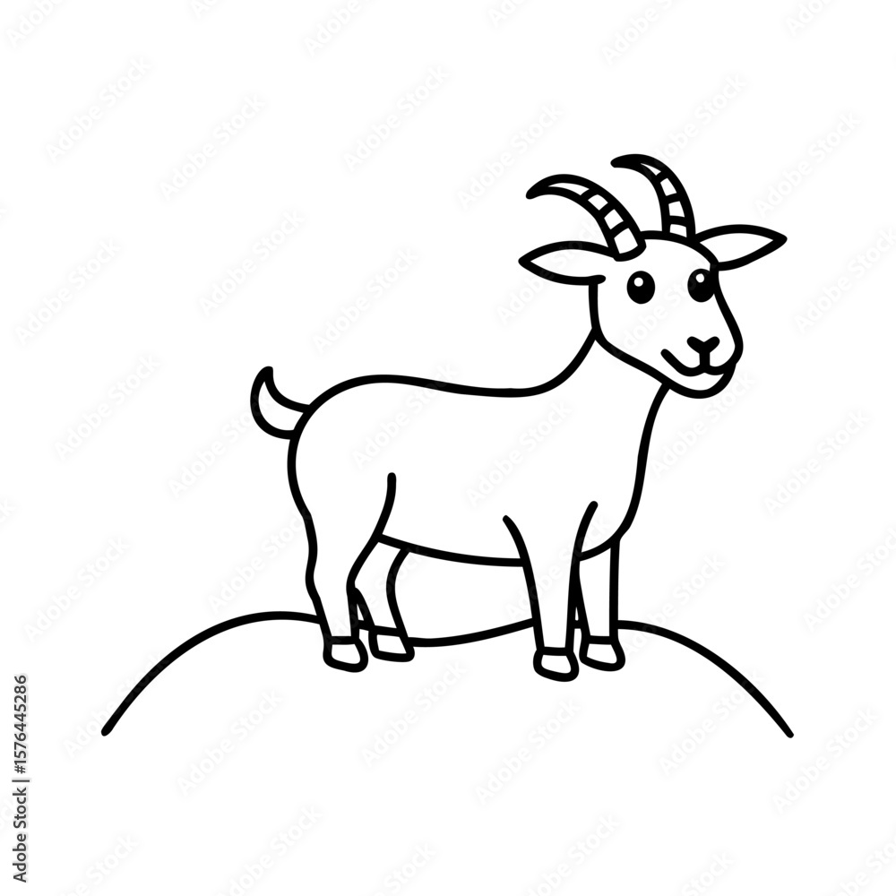 Fototapeta premium A goat standing on a small hill against a animal mammal