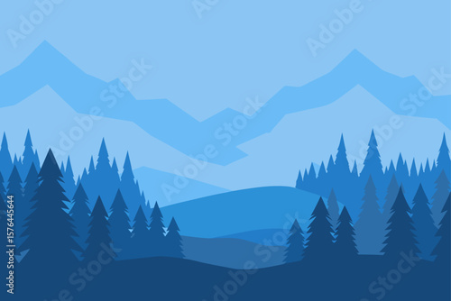 frosty forest clearing with faint mountain outline