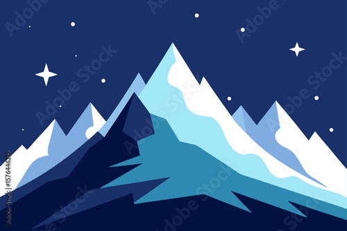  long exposure of night stars over icy peaks