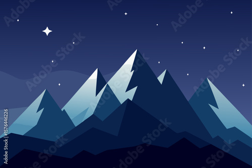 long exposure of night stars over icy peaks
