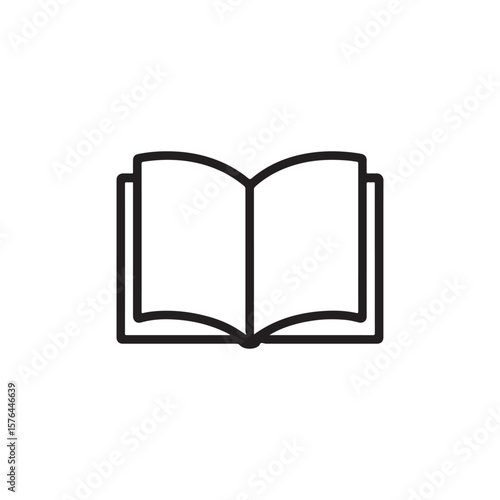 A simple, clean black outline icon of an open book on a white background. The book is depicted with two blank pages facing outwards, suggesting knowledge or learning.