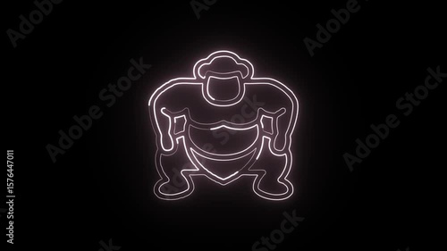 Glowing neon line Sumo with fighting pose. Japanese culture icon animation HD video isolated on black background