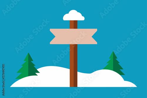 trail signpost with snow buildup at forest entranc 
