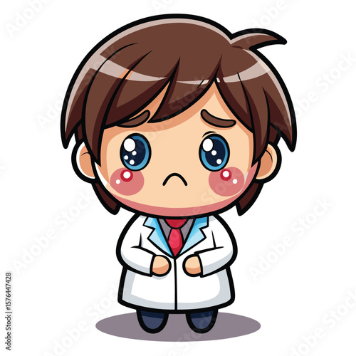 Sad cartoon doctor in a white lab coat