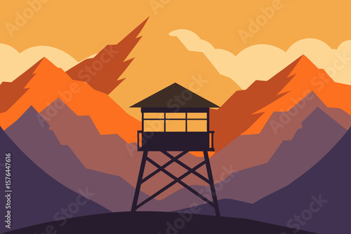 wooden lookout tower facing the mountains at golde