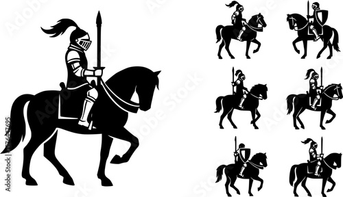 vector set of A knight on a horse.
