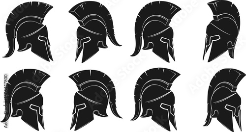 vector set of Black spartan helmet on a white background.

