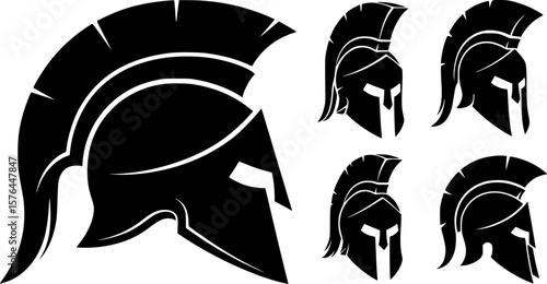 vector set of Black spartan helmet on a white background.
