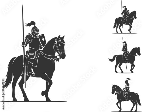 vector set of A knight on a horse.
