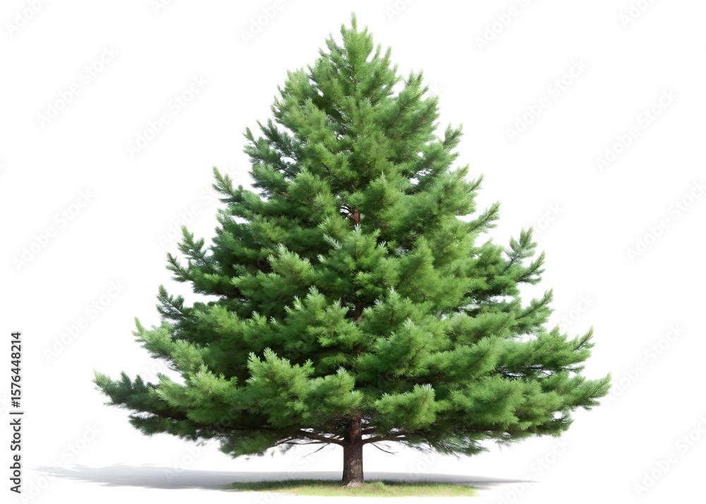 Obraz premium A healthy green pine tree with many branches, isolated on a clean transparent background