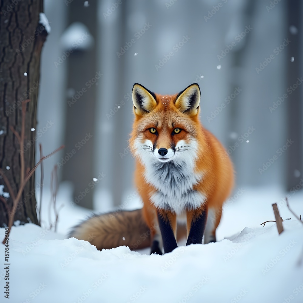 Fototapeta premium red fox in snow