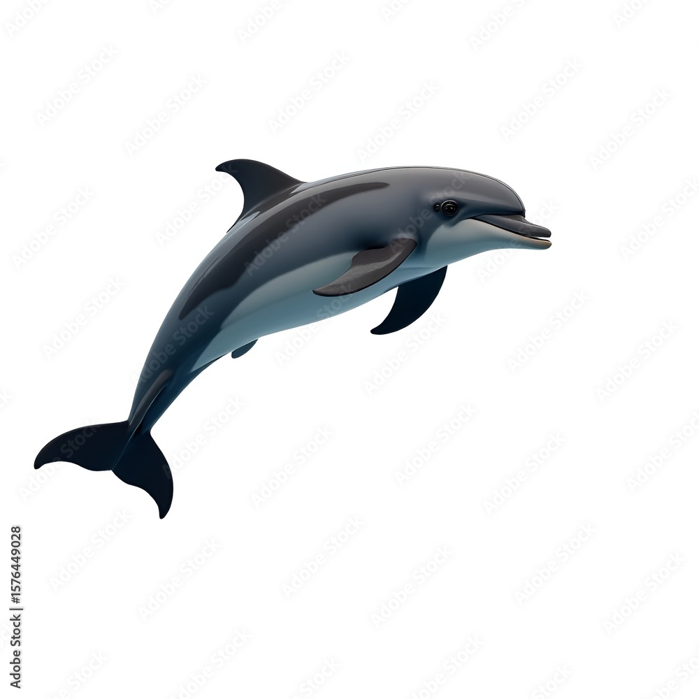 Fototapeta premium Jumping dolphin isolated on white background realistic sleek marine animal