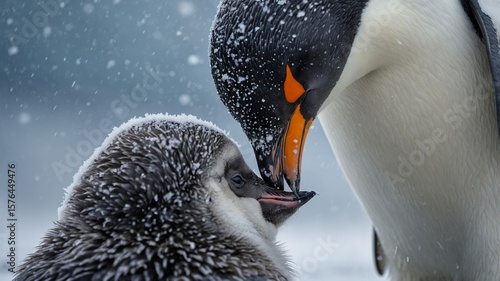 Tender Moment Between a Mother Penguin and Her Chick