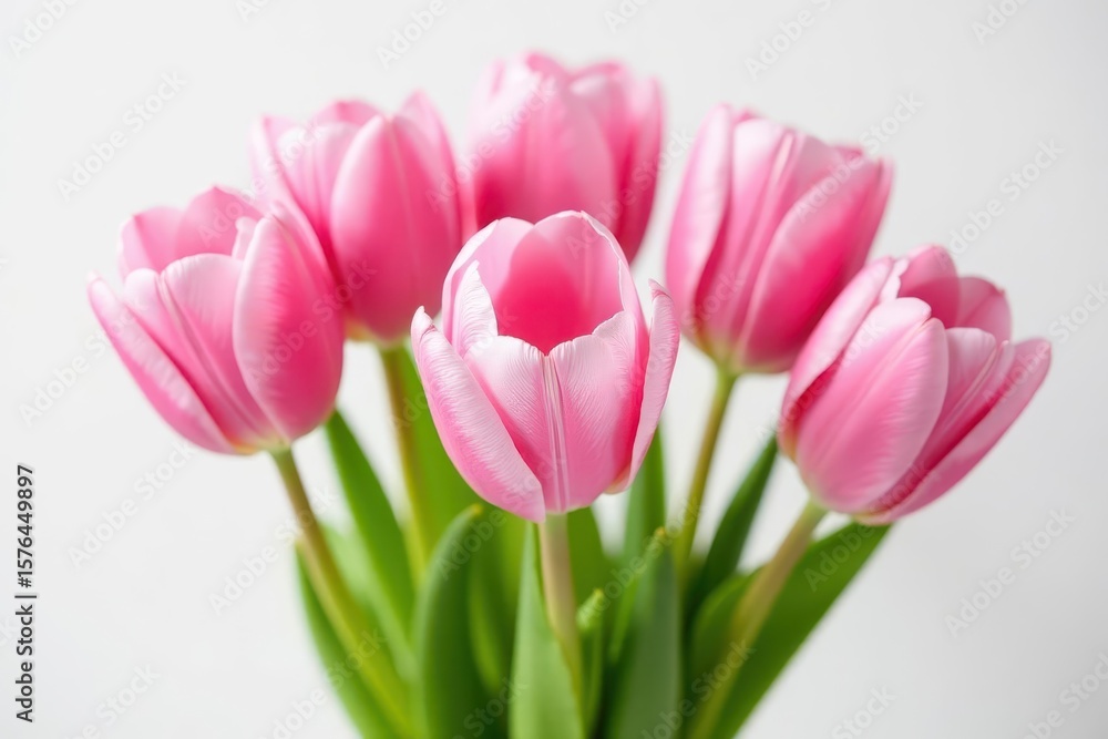 Fototapeta premium Five delicate pink tulips in a vibrant bouquet, isolated , flower bouquet, spring, delicate