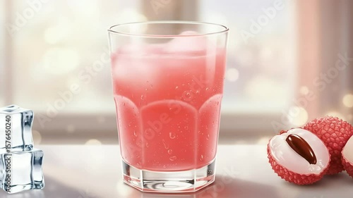 Wallpaper Mural Pink lychee drink with ice in glass Torontodigital.ca