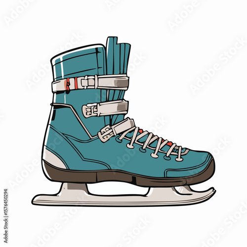 stylized ice skate icon in flat design representing winter sports, alpine adventure, and snowy slopes