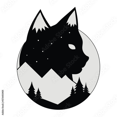 Moon & Forest Cat Silhouette | Wild Nature Night Spirit Animal