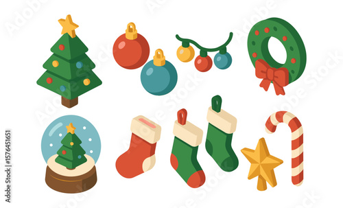Isometric christmas decorations collection for festive holiday themes and designs