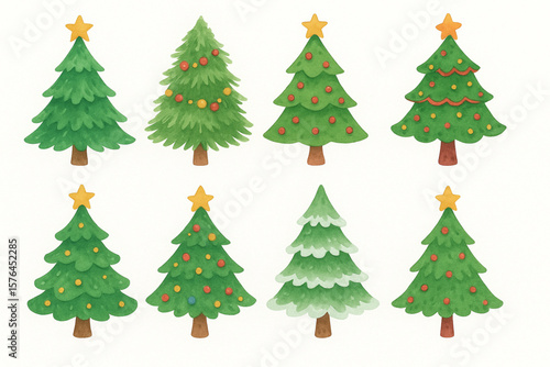 Watercolor Christmas Tree Vector Collection – Hand Drawn Decorative Trees on White Background