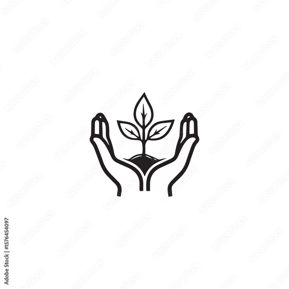 Obraz premium Black And White Of Hands Cupping Soil With A Sprout Growing