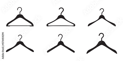 Black Clothes Hanger Icons Set Isolated on White Background in Various Styles