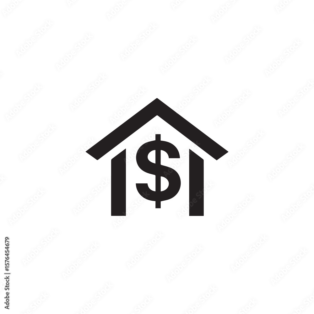 Black silhouette icon of a house with a dollar sign inside it Black silhouette icon of a house with a dollar sign inside it