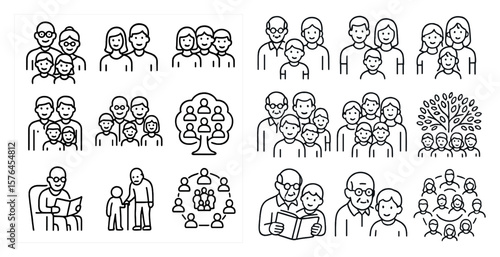 Collection of family members and their relationships. The image is a collection of people and their relationships, including family members, friends, and acquaintances. Scene is warm and welcoming