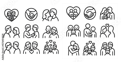 Series of black and white drawings of people hugging and holding hands. The drawings are of various ages and genders, and they all have a loving and caring atmosphere