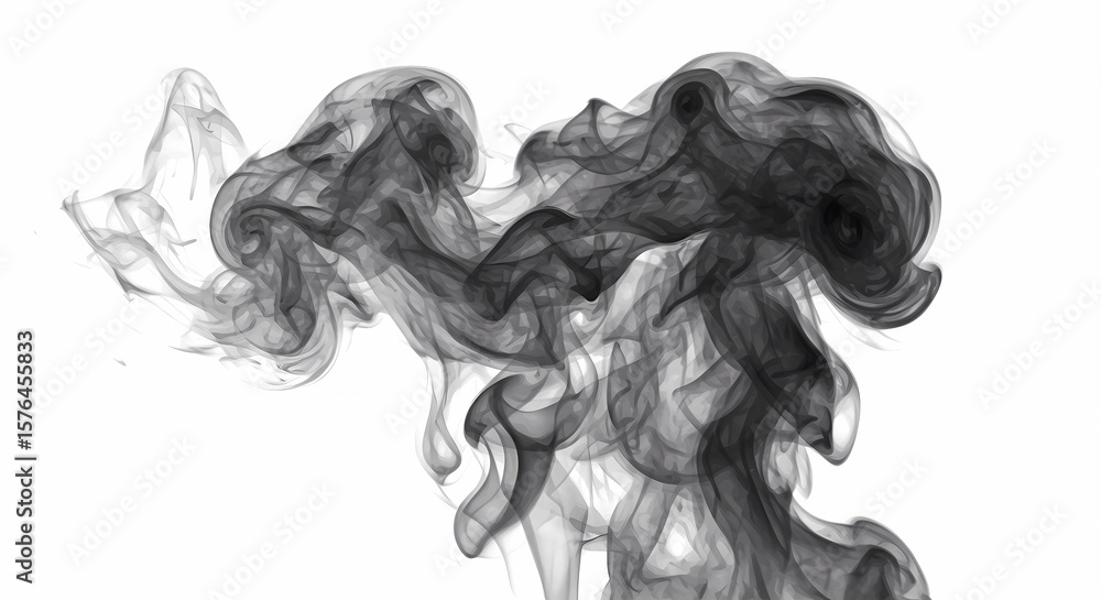 Fototapeta premium A digital rendering of swirling dark smoke against a bright white background with wispy textures vreated with genrated ai