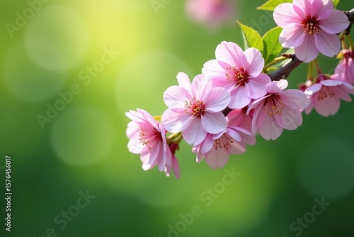 branch of cherry tree with blossoms in green foliage, blossom display, floral branch