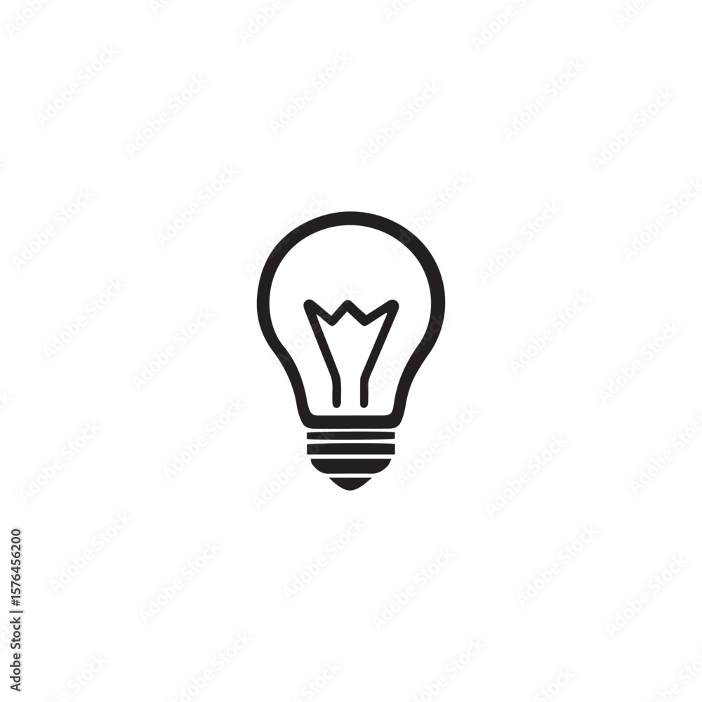Black Line Art Light Bulb Icon on White Background for Ideas and Creativity Black Line Art Light Bulb Icon on White Background for Ideas and Creativity
