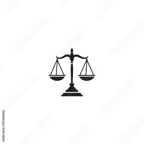 Black Scales Of Justice Icon Illustrating Law, Judgement, And Legal Symbolism On White