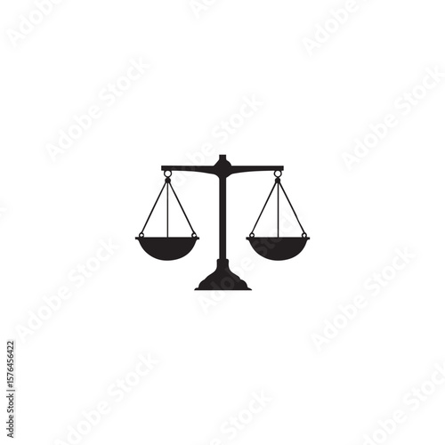 Black silhouette of justice scales, law symbol on a crisp white background